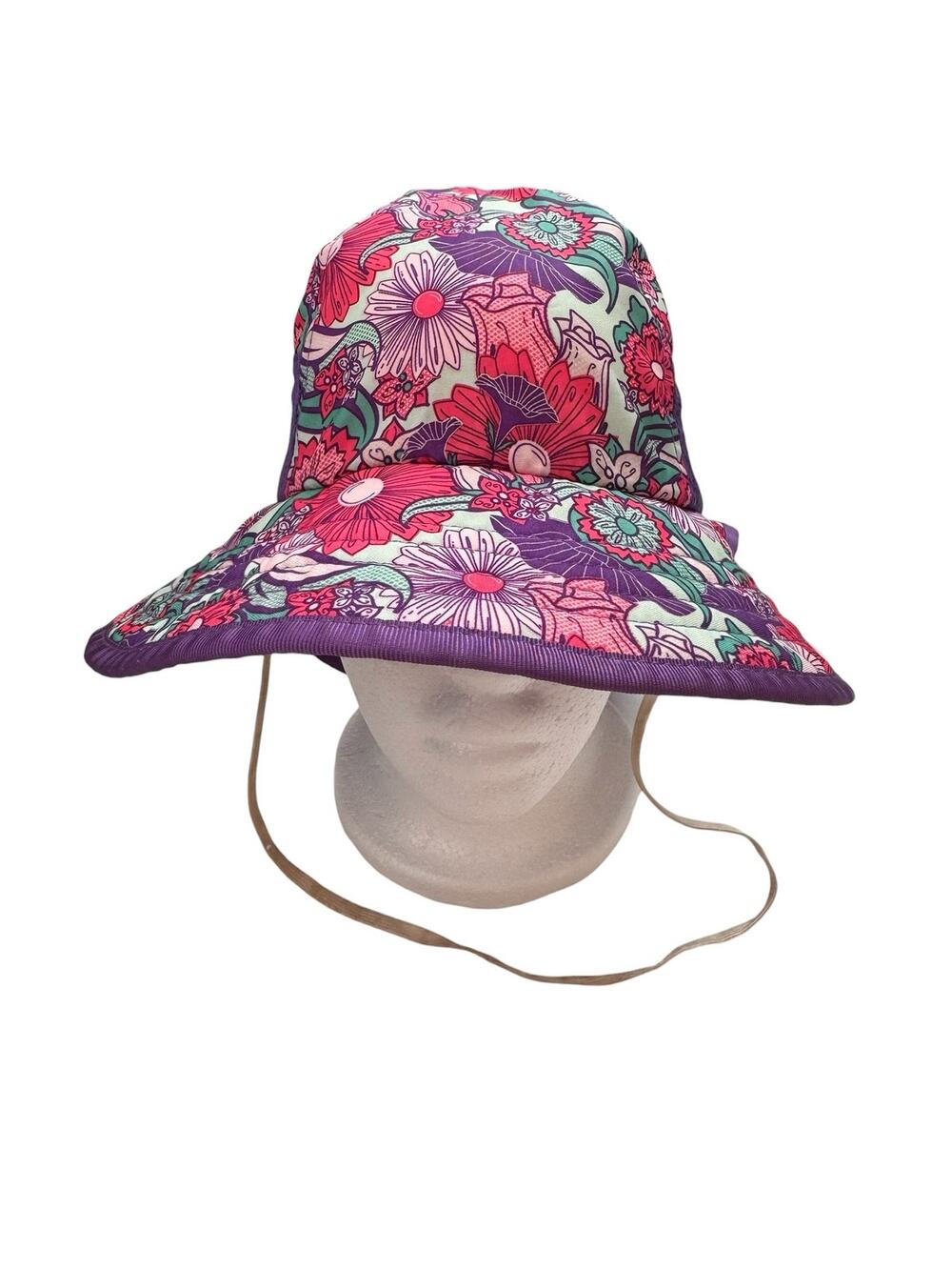 SUNDAY AFTERNOONS Play Sun Hat Pink Purple Floral Medium Kids 2-5Y Chin Strap